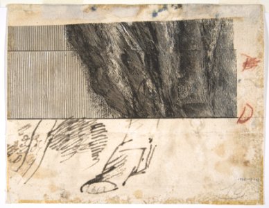 Two Men Holding Long Staffs (recto); Proof impression of part of an etching, and scribbles in the artist's hand (verso) MET DP811081. Free illustration for personal and commercial use.
