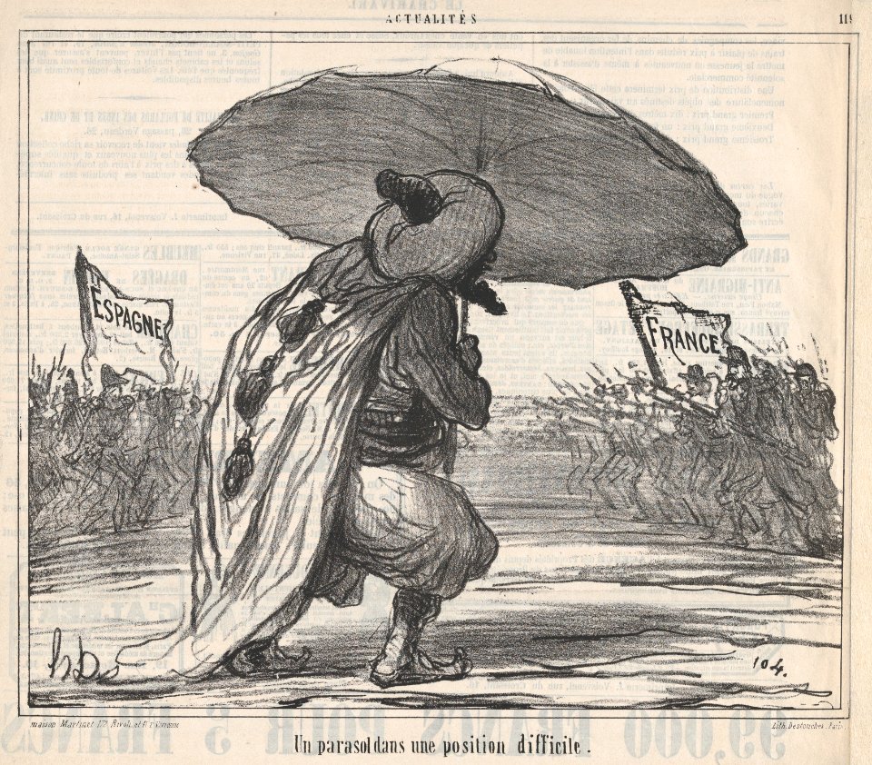 Un parasol dans une position difficule., from Actualités, published in Le Charivari, November 25, 1859 MET DP876795