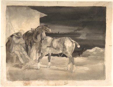 Two Draft Horses with a Sleeping Driver MET DP806426