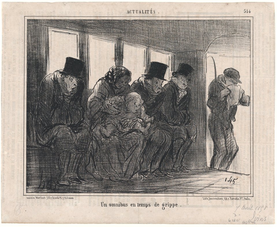 Un omnibus en temps de grippe, from Actualités, published in Le Charivari, April 7, 1858 MET DP876692