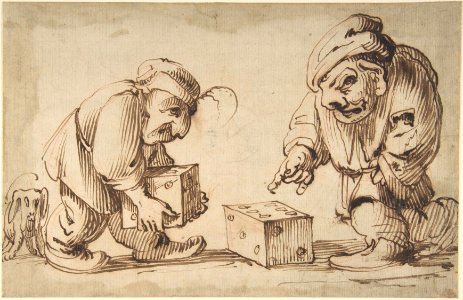 Two Dwarfs Playing Dice, a Dog at Left (recto), Study of a Leg (verso) MET DP808023