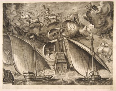 Two Galleys Sailing Behind an Armed Three-Master with Phaeton and Jupiter in the Sky, from the series of Ships MET DP818249