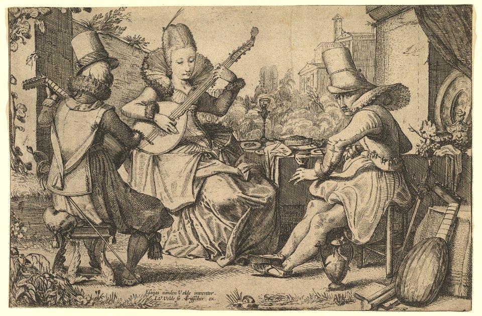 Two Elegantly Dressed Men and a Woman in a Garden MET DP821198