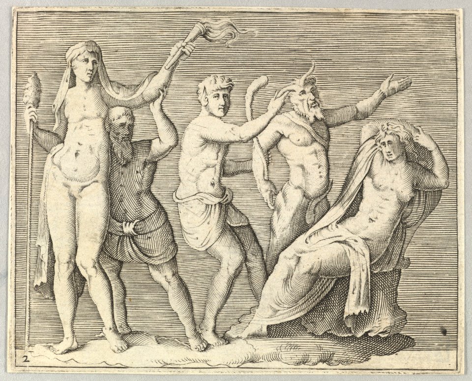 Two Figures, a Faun, and a Satyr approach a Recliniing Woman MET DP820867