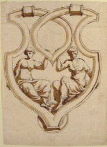 Two Female Figures in Interlaced Cartouche Design for Door Knocker MET 54.611.2