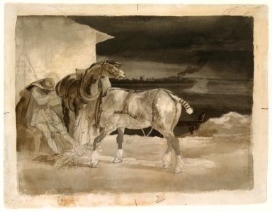 Two Draft Horses with a Sleeping Driver MET DT4053