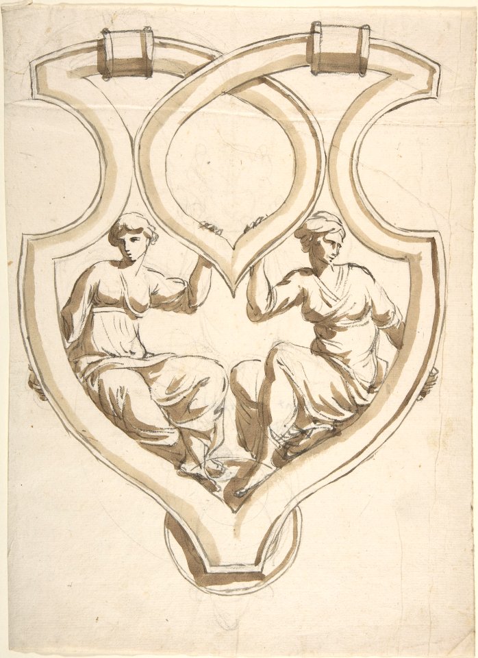 Two Female Figures in Interlaced Cartouche Design for Door Knocker MET DP809011