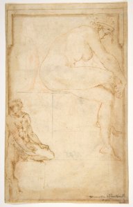 Two Figures in an Architectural Setting- A Female Nude Seated in a Profile View and a Seated Male Nude in a Three-Quarter View with the Left Leg Bent MET DP811490
