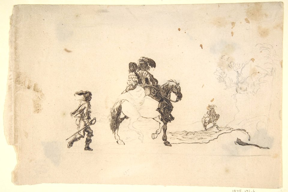 Two Figures on Horseback, a Soldier Walking Behind MET DP809331