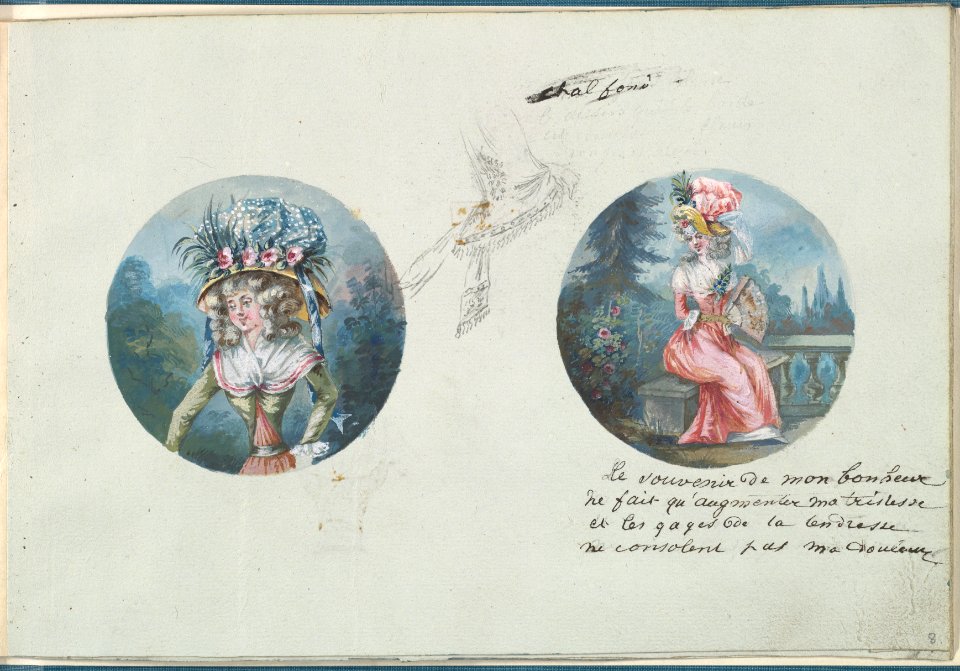 Two Costume Designs or Portrait Types and a Third Costume Sketch MET DP825812