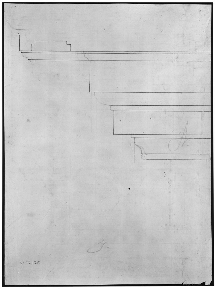 Unidentified, Doric cornice, elevation; Theater of Marcellus, Doric cornice, elevation (recto) Unidentified, cornice, elevation (verso) MET sf68 769 25v-MM43656