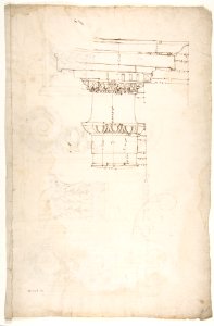 Unidentified, Ionic capitals, two front and side elevations (recto) Doric impost, elevation of entablature (verso) MET DP810846