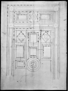 Unidentified, funerary altar, plan and elevations (recto) S. Giovanni Laterano, Oratorio della Santa Croce, paneling, elevation (verso) MET MM43688