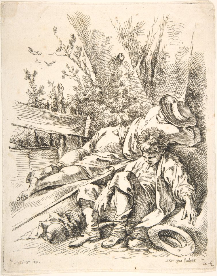 Two Boys Sleeping Besides a Tree MET DP808479