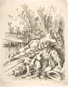 Two Boys Sleeping Besides a Tree MET DP808479