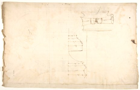Unidentified, Ionic capital, elevation, front and side (recto) Unidentifed, Ionic capital, section, detail; Ionic capital, elevation, detail (verso) MET DP810836