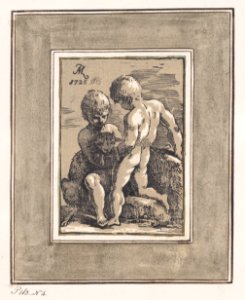 Two Children Playing with a Lamb Met DP887820
