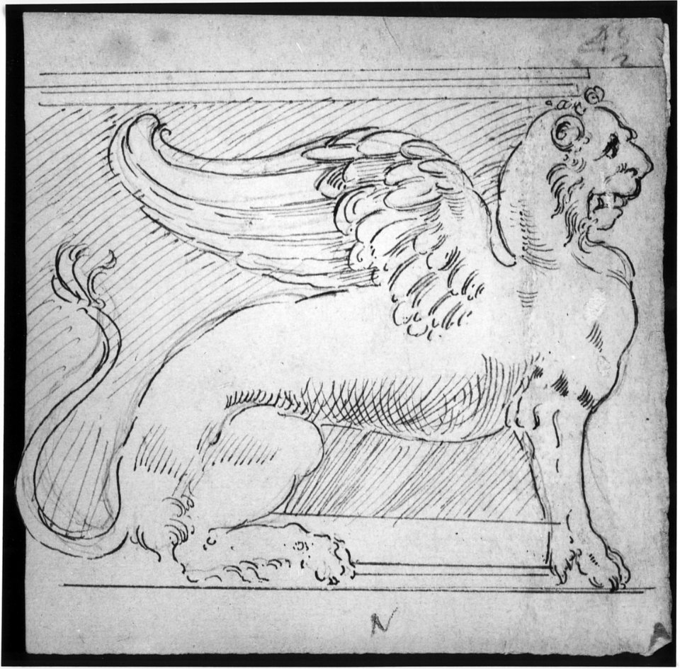 Unidentified, furniture support with winged lion motif, elevation MET sf68 769 54r-MM43701