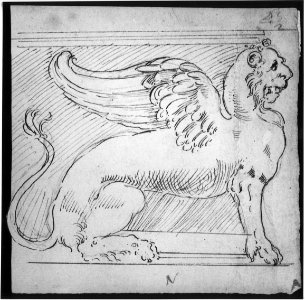 Unidentified, furniture support with winged lion motif, elevation MET sf68 769 54r-MM43701