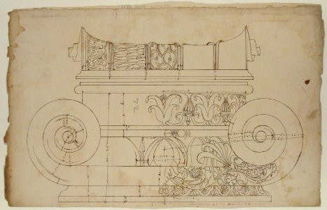 Unidentified, Ionic capital, elevation, front and side (recto) Unidentifed, Ionic capital, section, detail; Ionic capital, elevation, detail (verso) MET 68.769.35recto