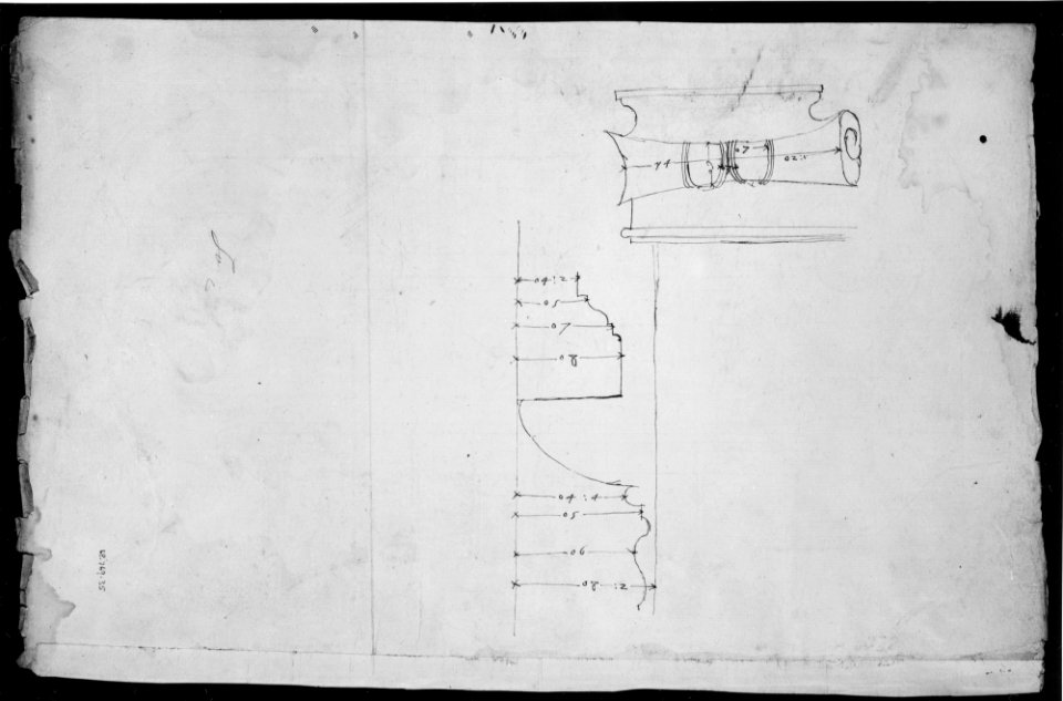 Unidentified, Ionic capital, elevation, front and side (recto) Unidentifed, Ionic capital, section, detail; Ionic capital, elevation, detail (verso) MET MM43673