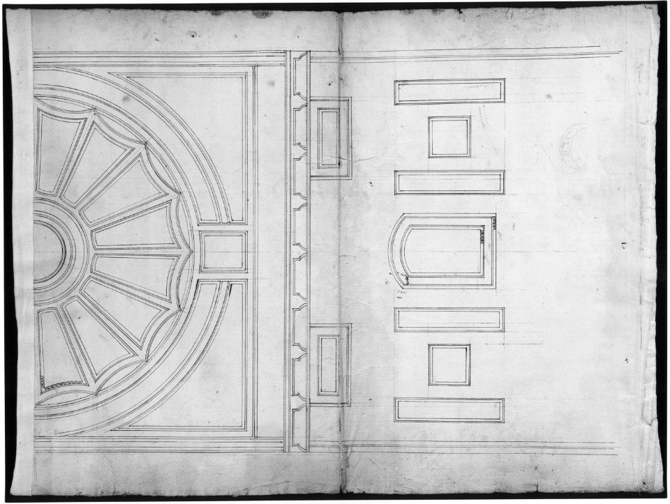 Unidentified, ceiling plan (recto) Pont du Gard, perspective elevation (verso) MET sf49 92 84r-MM33696