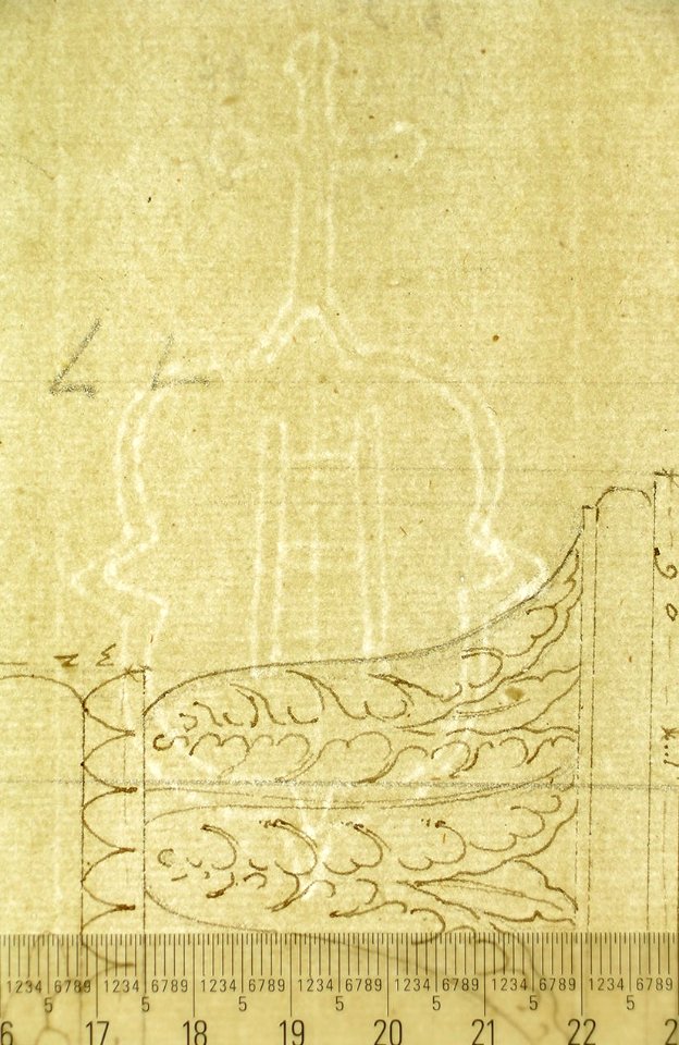 Unidentified, Ionic capital, front and side elevations with small studies (recto) calculation notes (verso) MET sf68 769 37-watermark