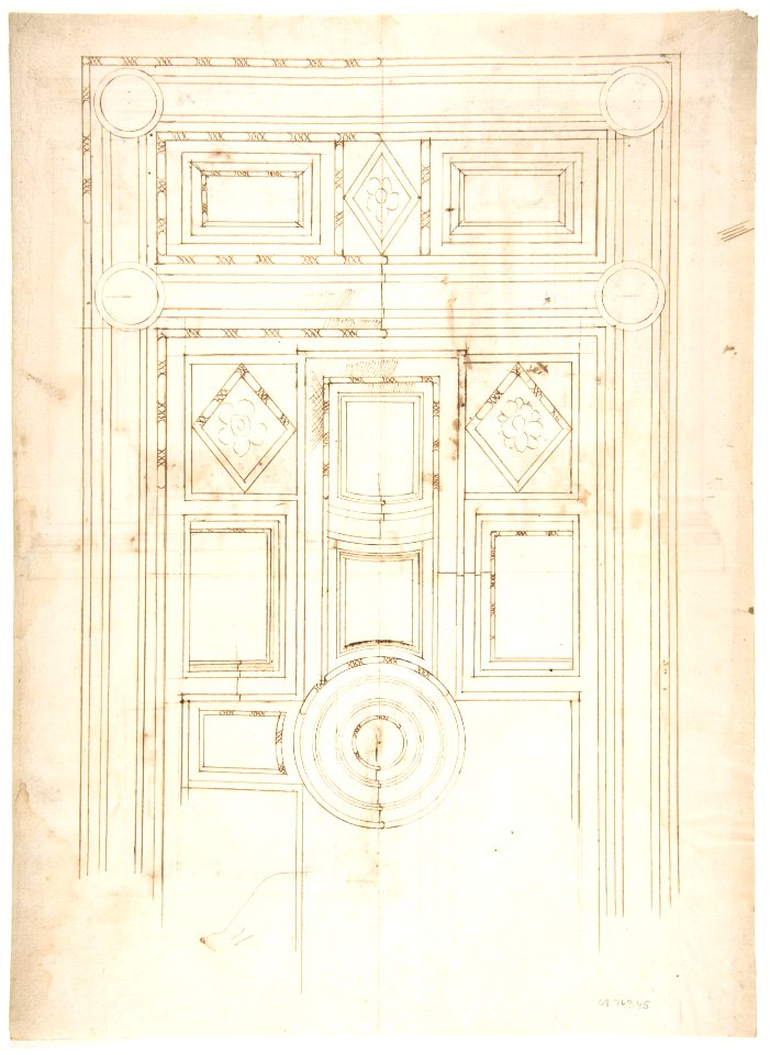 Unidentified, funerary altar, plan and elevations (recto) S. Giovanni Laterano, Oratorio della Santa Croce, paneling, elevation (verso) MET DP810752