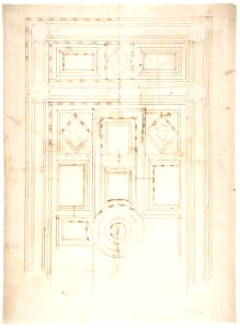Unidentified, funerary altar, plan and elevations (recto) S. Giovanni Laterano, Oratorio della Santa Croce, paneling, elevation (verso) MET DP810752