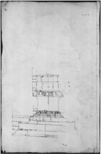 Unidentified, Ionic capitals, two front and side elevations (recto) Doric impost, elevation of entablature (verso) MET sf68 769 38v-MM43678