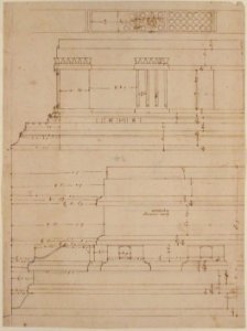 Unidentified, Doric cornice, elevation; Theater of Marcellus, Doric cornice, elevation (recto) Unidentified, cornice, elevation (verso) MET 68.769.25recto