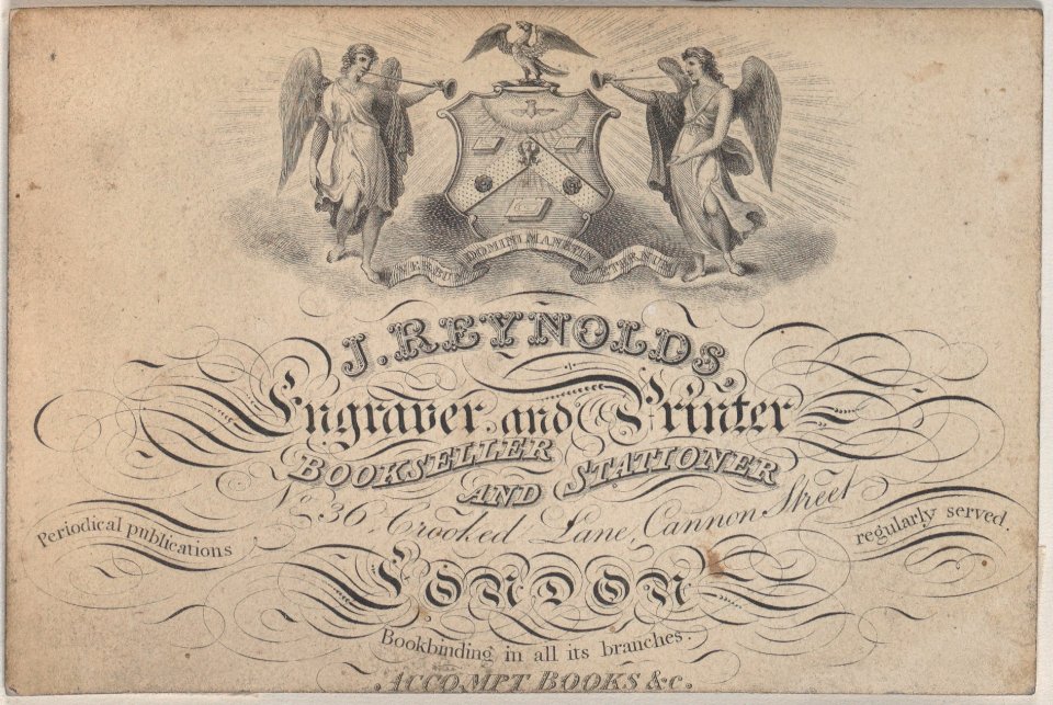 Trade Card for J. Reynolds, Engraver, Printer, Bookseller, and Stationer Met DP885198