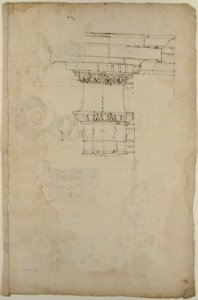 Unidentified, Ionic capitals, two front and side elevations (recto) Doric impost, elevation of entablature (verso) MET 68.769.38verso