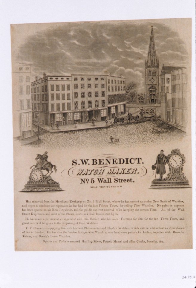Tradecard of S. W. Benedict, Watchmaker, No. 5 Wall Street, New York MET ADA4610