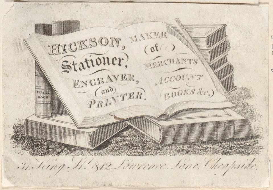Trade Card for Hickson, Stationer, Engraver, and Printer Met DP885078