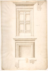 Unidentified, portal, elevation; portal, cornice, profile; fireplace, elevation (recto) blank (verso) MET DP810647