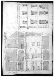 Unidentified Palace, section and half elevation (recto) blank (verso) MET sf49 92 46r-MM31567