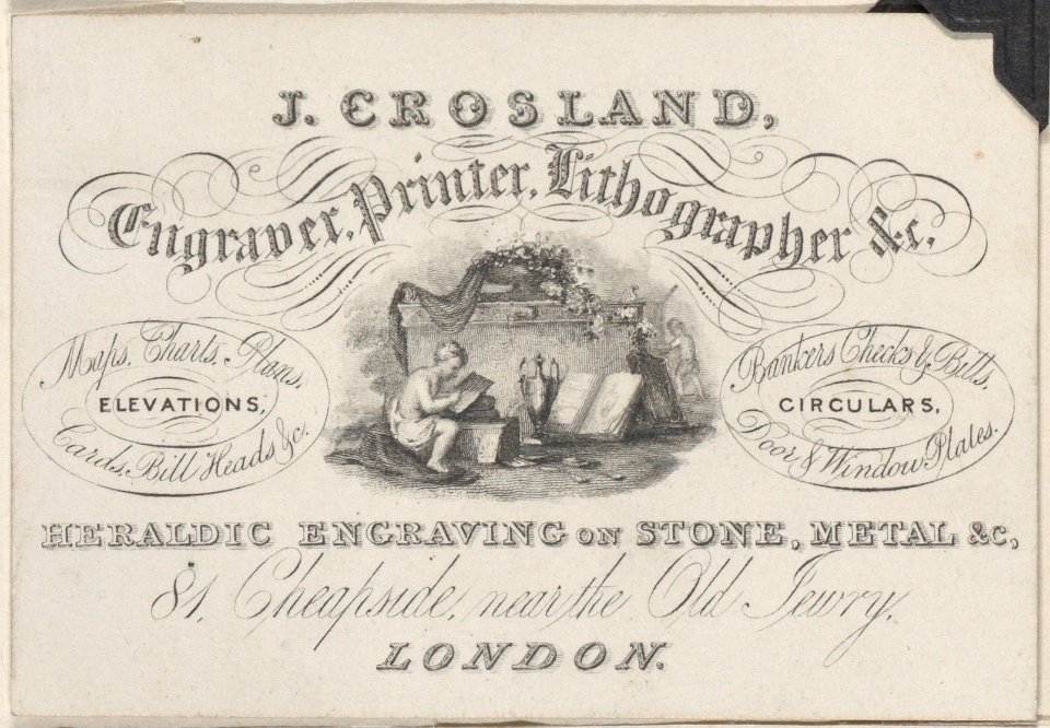 Trade Card for J. Crosland, Engraver, Printer, and Lithographer Met DP885077
