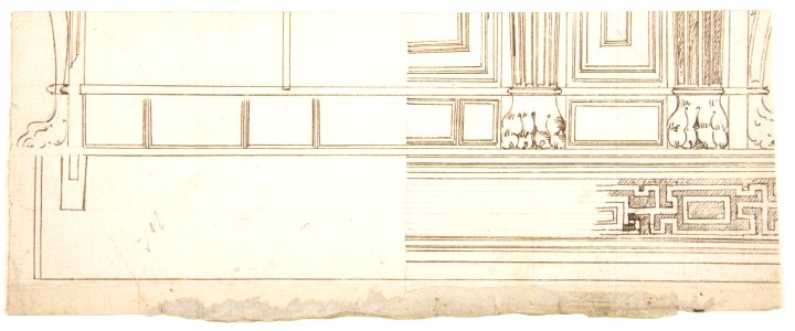 Unidentified building, elevation and section elevation (recto) Corinthian column base, elevation (verso) MET DP810747