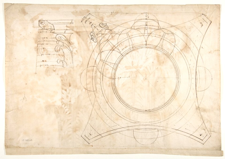 Unknown, Corinthian capital, elevation (recto) Unknown, Corinthian capital, plan diagram and detail (verso) MET DP810839