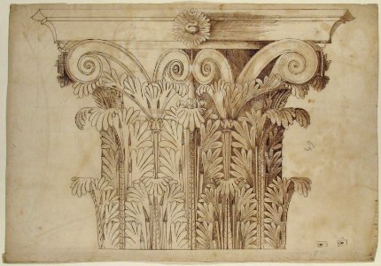 Unknown, Corinthian capital, elevation (recto) Unknown, Corinthian capital, plan diagram and detail (verso) MET 68.769.23recto