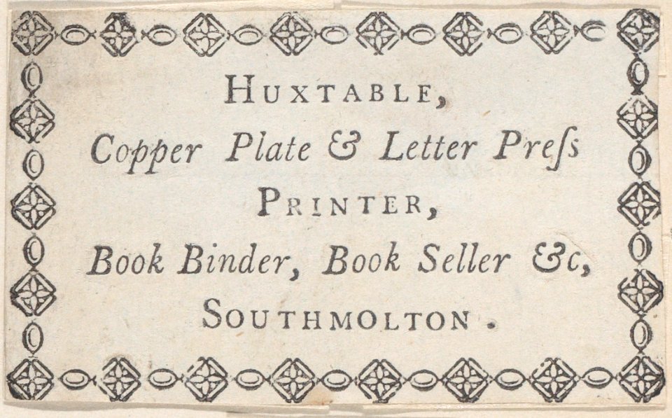 Trade Card for Huxtable, Printer, Book Binder, and Bookseller Met DP885018