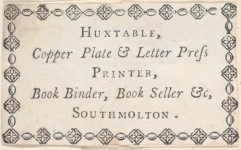 Trade Card for Huxtable, Printer, Book Binder, and Bookseller Met DP885018