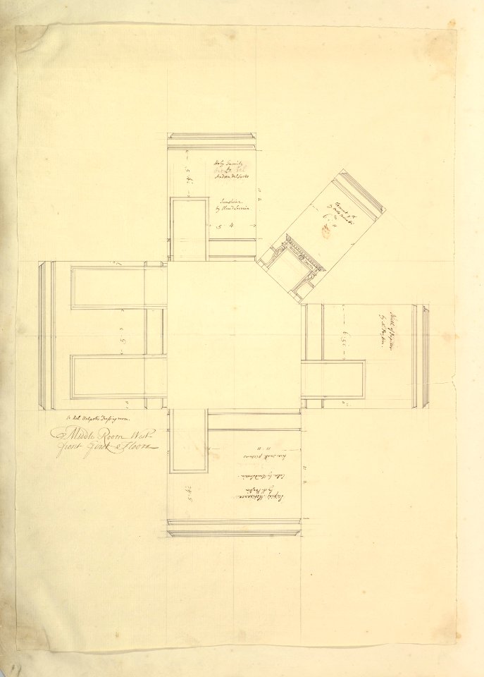 Treasury House, 10 Downing Street, London- Plan of Sir Robert Walpole's Dressing Room (Middle Room, West Front, First Floor) MET DP829100