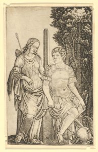 Venus standing at left resting her hand on the shoulder of Aeneas seated at right MET DP854059