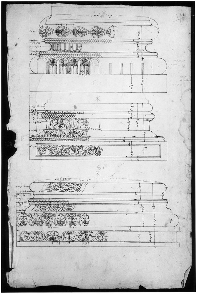 Unidentified, Composite base, elevation; Unidentified, Composite base, elevation; Unidentified, Composite base, elevation (recto) blank (verso) MET sf68 769 40r-MM43680