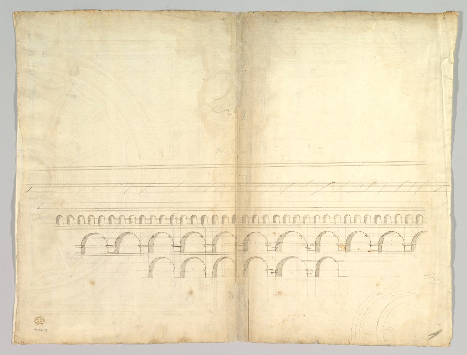 Unidentified, ceiling plan (recto) Pont du Gard, perspective elevation (verso) MET DP819296