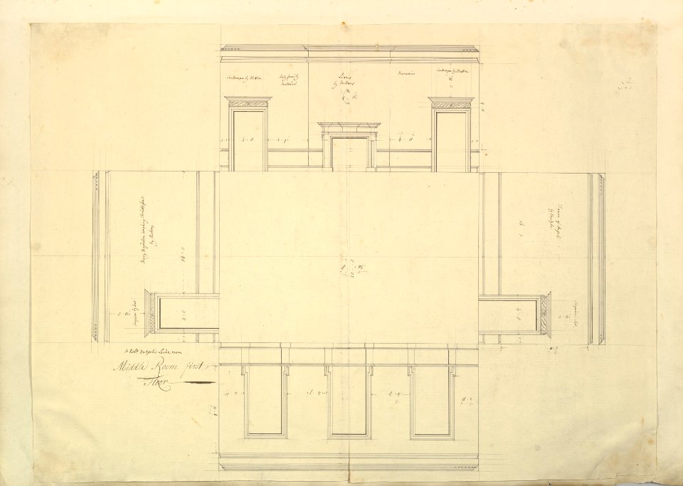 Treasury House, 10 Downing Street, London- Plan of the Great Middle Room (Sir Robert Walpole's Levee Room, Northwest Corner, First Floor) MET DP829097