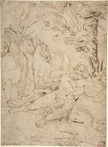 Unidentified Subject- Reclining Nude Male Figure and Cattle MET DP808194
