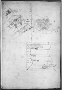 Unidentified, cornice, projection; architrave, projection (recto) Unidentified, ceiling, plan (verso) MET sf68 769 51r-MM43697
